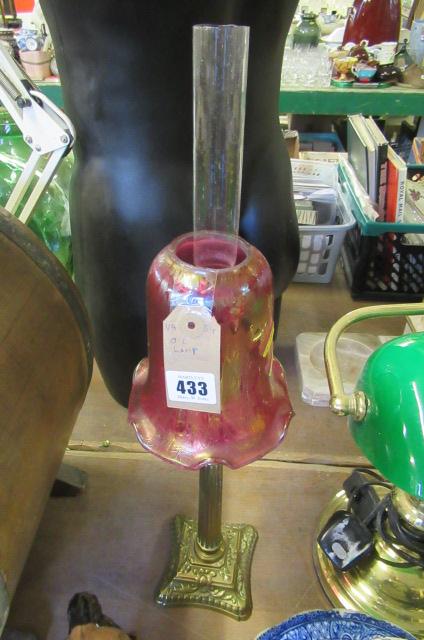 OIL LAMP WITH CRANBERRY GLASS SHADE Image