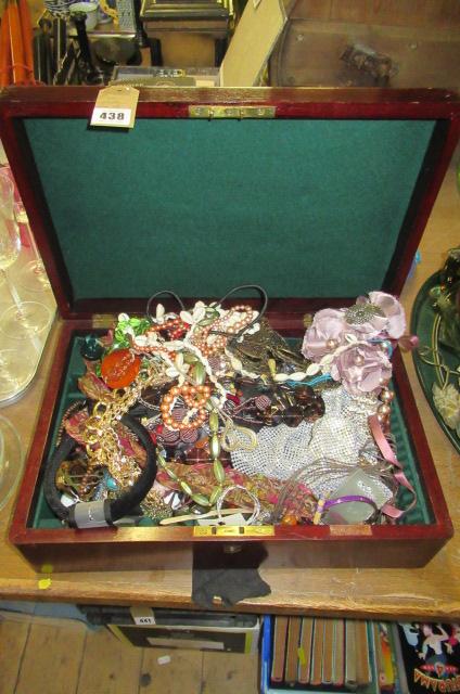 LARGE WOODEN BOX OF COSTUME JEWELLERY Image