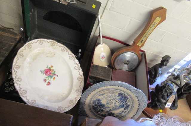 BOX OF MISCELLANEOUS INCLUDING BAROMETER Image