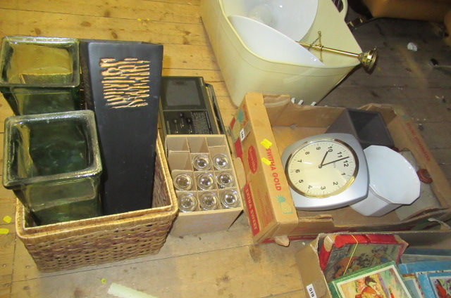 BOX OF MISCELLANEOUS INCLUDING CLOCK  BASKET AND VASES ETC Image