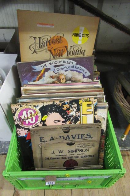 BOX OF LP RECORDS INCLUDING NEIL YOUNG HARVEST MOON ALBUM ETC Image