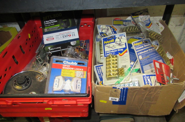 BOX OF LOCKSMITH ITEMS AND A BOX OF WINDOW LOCKS Image