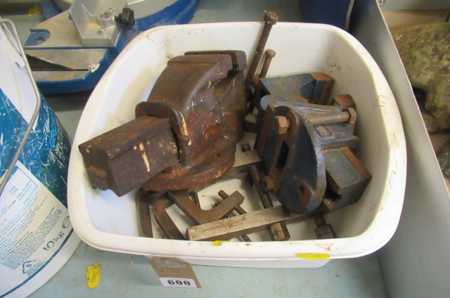 CONTAINER OF OLD CLAMPS AND VICES Image