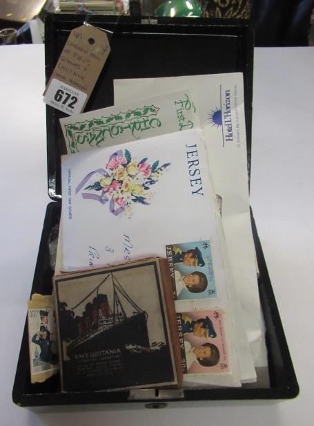 LACQUERED BOX OF FIRST DAY COVERS  STAMPS AND R.M.S. LUSITANIA COMMEMORATIVE MEDALLION  Image