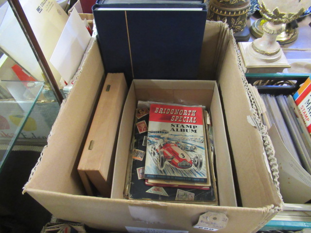 BOX OF STAMP ALBUMS AND LOOSE STAMPS ETC Image