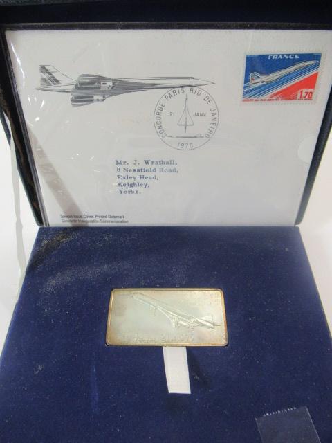 DANBURY MINT CONCORDE SILVER INGOT AND FIRST DAY COVER BOXED SET Image
