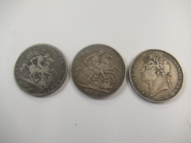 GEORGE III 1821 / 1819 AND VICTORIA 1900 SILVER CROWNS Image