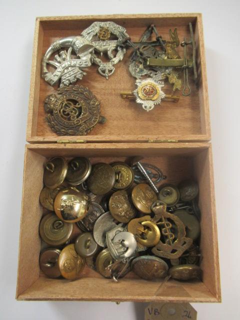 BOX OF MILITARY CAP BADGES AND BUTTONS Image