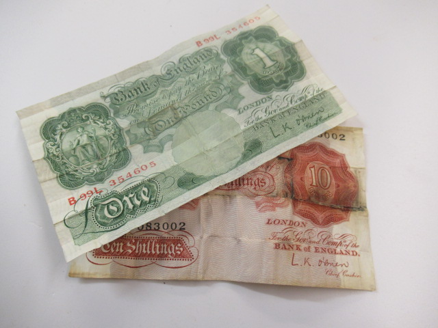 BANK OF ENGLAND O'BRIEN £1 AND TEN  SHILLING BANK NOTES Image