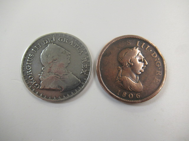 1811 SILVER THREE SHILLING  BANK TOKEN AND 1806 PENNY Image