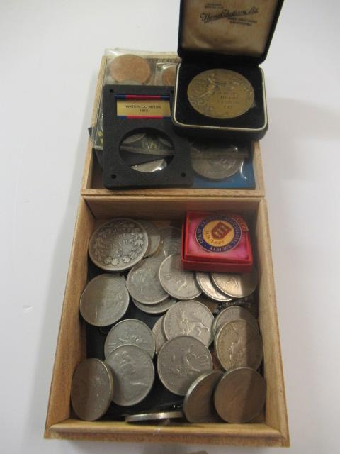 BOX OF COINS AND BADGES ETC Image