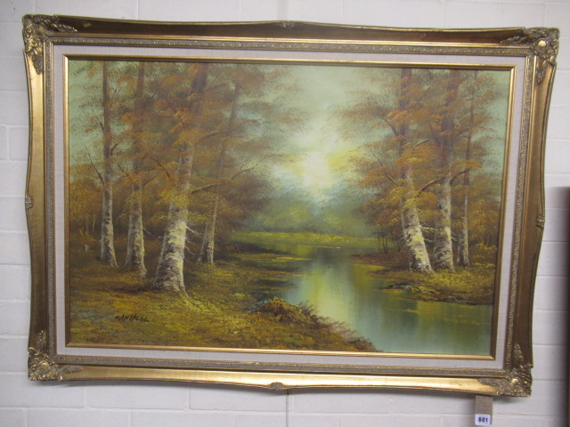 LARGE SIGNED GILT FRAMED OIL    WOODLAND SCENE Image
