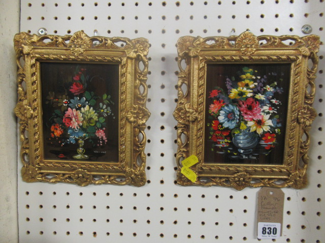 PAIR OF GILT FRAMED MINIATURE OIL STILL LIFES Image