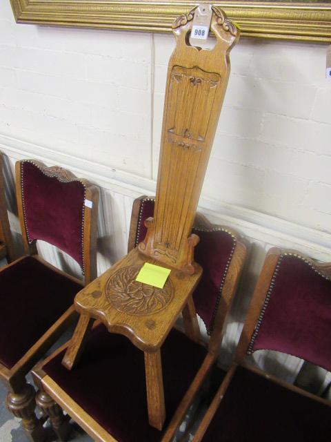 CARVED OAK SPINNING STOOL Image