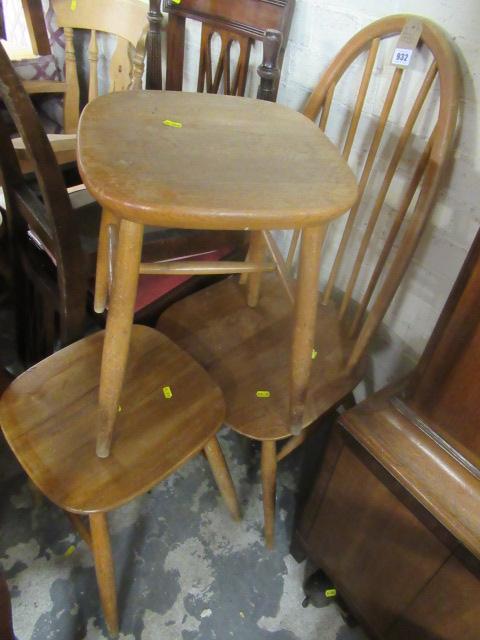 ERCOL CHAIR AND TWO STOOLS Image
