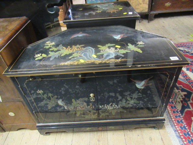 TWO BLACK LACQUERED ORIENTAL STYLE CABINETS Image