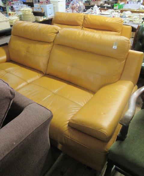 BARKER AND STONEHOUSE MUSTARD LEATHER THREE PIECE SUITE Image