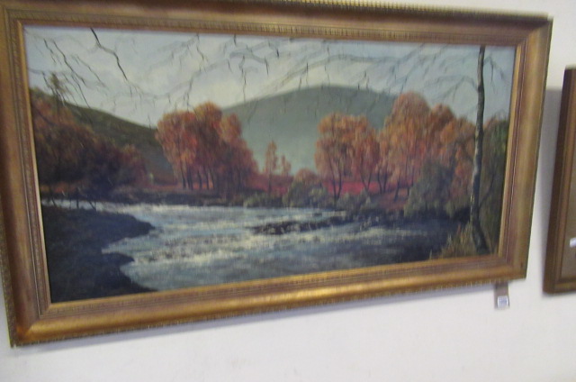 LARGE OIL ON CANVAS LANDSCAPE BY F BROWN Image