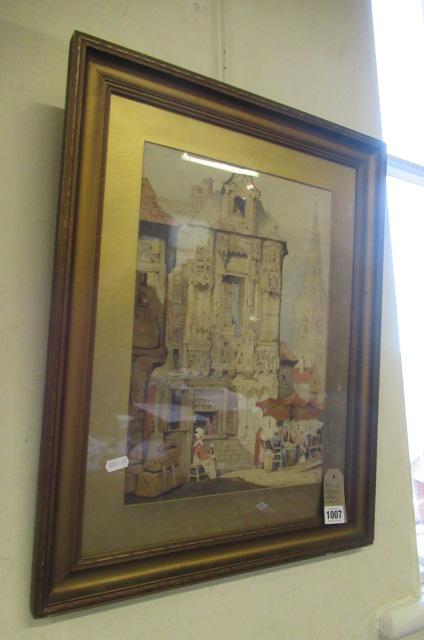 FRAMED WATERCOLOUR OF CONTINENTAL STREET SCENE Image