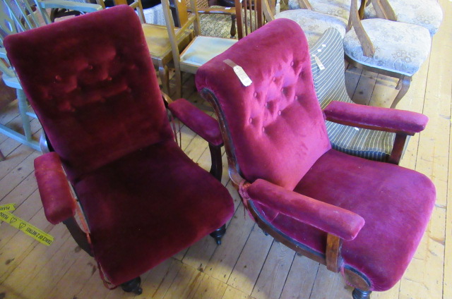 PAIR OF UNUSUAL SHAPED VICTORIAN INLAID ARM CHAIRS Image