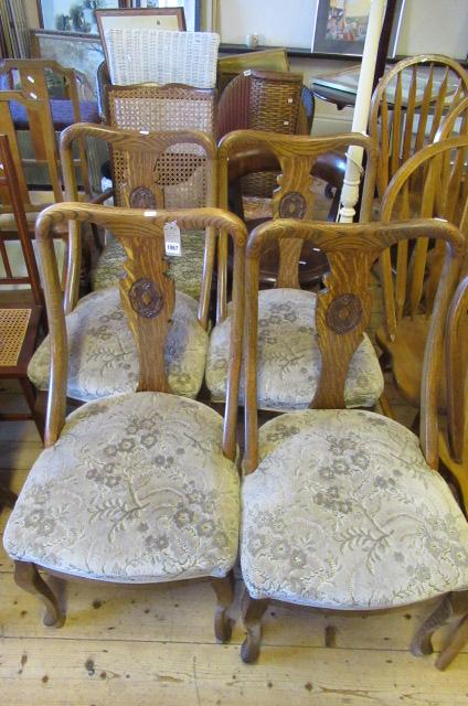 FOUR  UPHOSTERED OAK CHAIRS Image