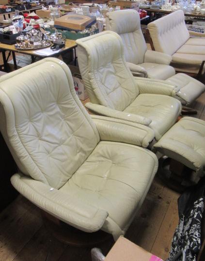 PAIR OF RECLINERS AND A FOOTSTOOL Image