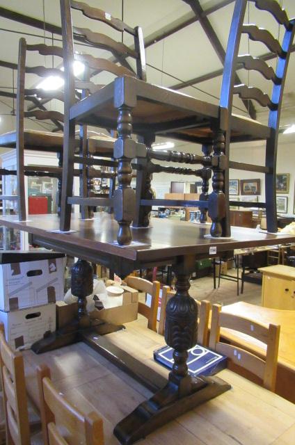 OAK REFECTORY TABLE AND FOUR CHAIRS Image