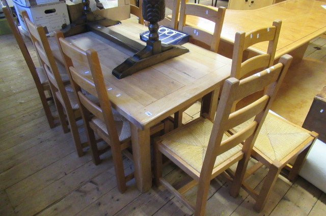 RUSTIC OAK REFECTORY TABLE AND EIGHT CHAIRS Image