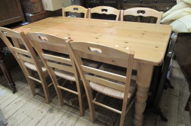 PINE TABLE AND SIX CHAIRS Image