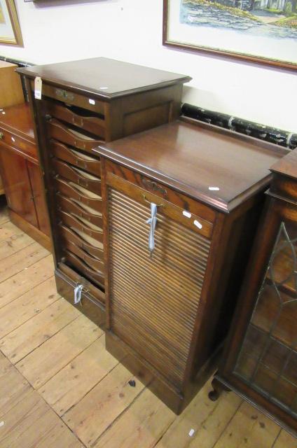 TWO TAMBOUR FRONTED OAK FILING CABINETS Image