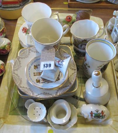 TRAY OF ROYAL COMMEMORATIVE CHINA INCLUDING DUCHESS QUEEN ANNE Image