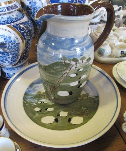 HAND PAINTED SHEEP JUG AND PLATE Image