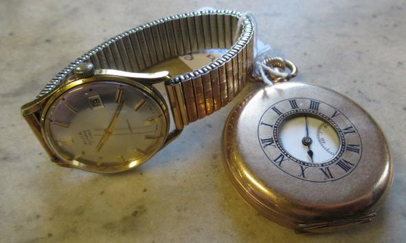 GOLD PLATED HALF HUNTER POCKET WATCH AND AVIA WRISTWATCH Image