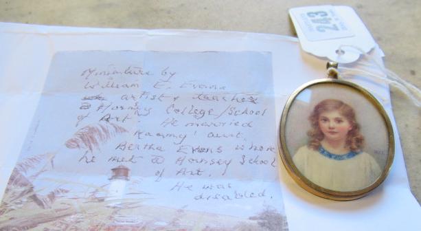 IVORY PORTRAIT MINIATURE BY W E EVANS IN PENDANT CASE Image