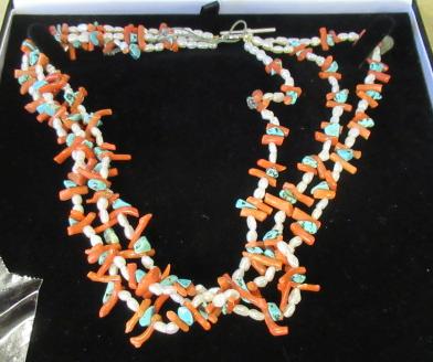 FRESH WATER PEARL, TURQUOISE AND CORAL NECKLACE Image