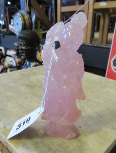 CHINESE ROSE QUARTZ QUAN YIN FIGURE Image