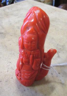 CHINESE CARVED CORAL QUAN YIN FIGURE Image