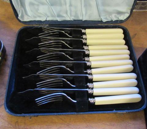 CASED SET OF FISH KNIVES AND FORKS Image