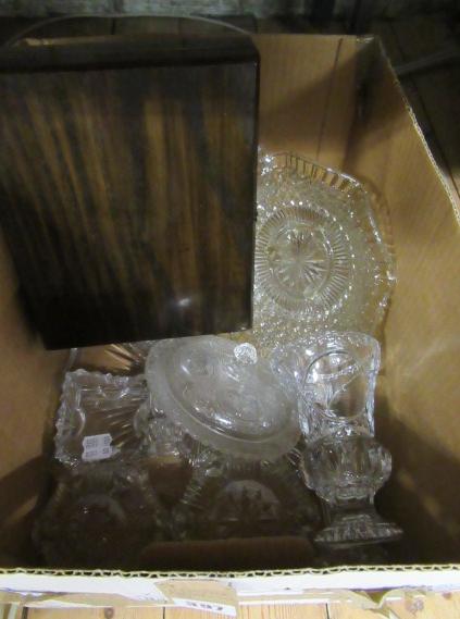 BOX OF GLASSWARE AND CASED CUTLERY SET Image