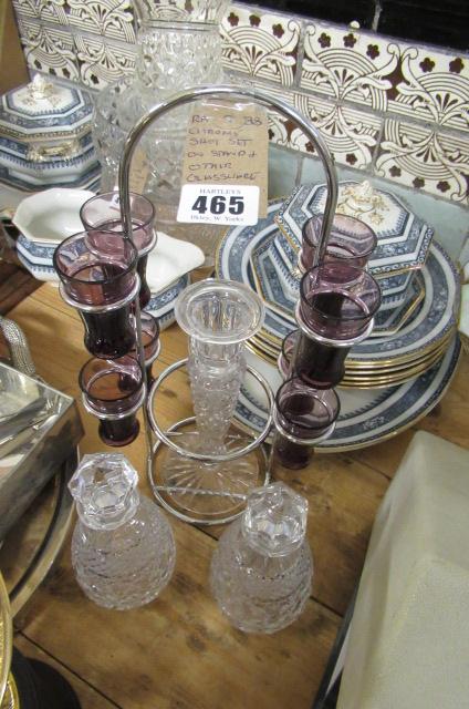 CHROME SHOT SET ON STAND AND OTHER GLASS WARE Image