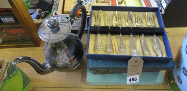 FIVED CASED CUTLERY SETS AND A COFFEE POT Image