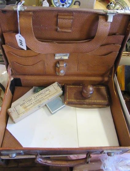 TRAVELLING LEATHER WRITING CASE AND CONTENTS Image