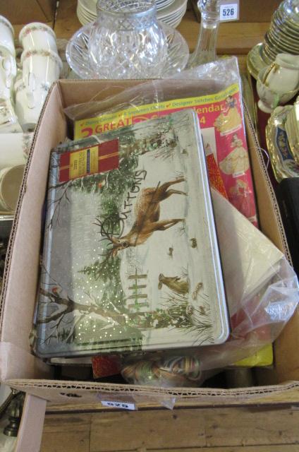 BOX OF SEWING MATERIALS AND A TIN OF BUTTONS Image