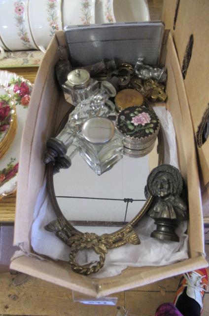 BOX WITH VINTAGE MIRROR AND INKWELL ETC Image