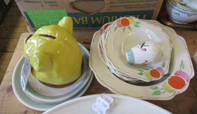 SEVEN ADAMS FRUIT BOWLS  MEAKIN PLATES AND BULLDOG MONEYBOX Image