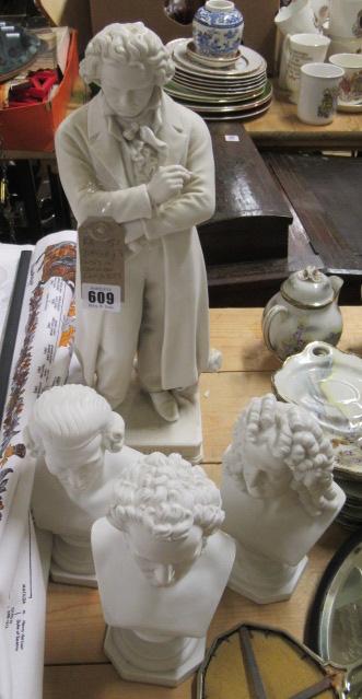 STATUE OF BEETHOVEN AND THREE OTHER BUSTS OF GERMAN COMPOSERS Image