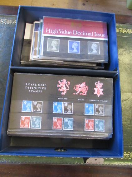 BLUE BOX OF MINT DEFINITIVE STAMPS ETC Image