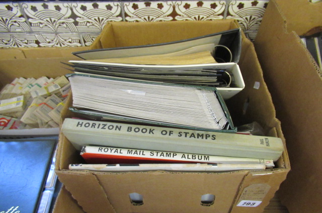 BOX OF STAMP ALBUMS AND LOOSE STAMPS ETC Image