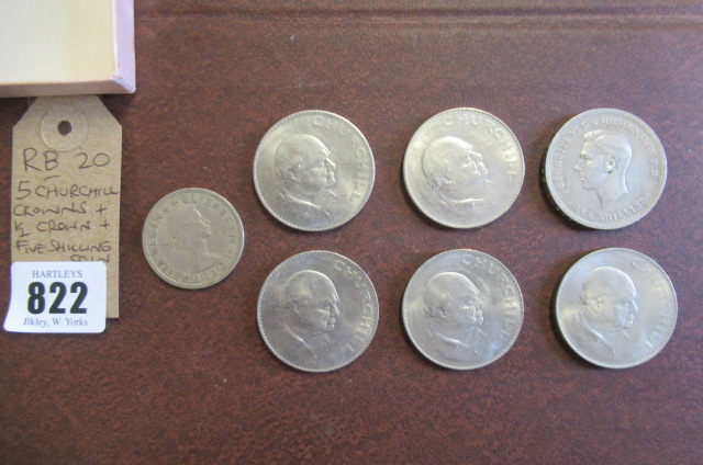 FIVE CHURCHILL CROWNS    HALF CROWN AND A 1951 CROWN Image
