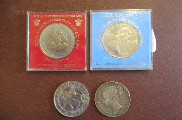 1844 SILVER CROWNS AND THREE OTHER COINS Image